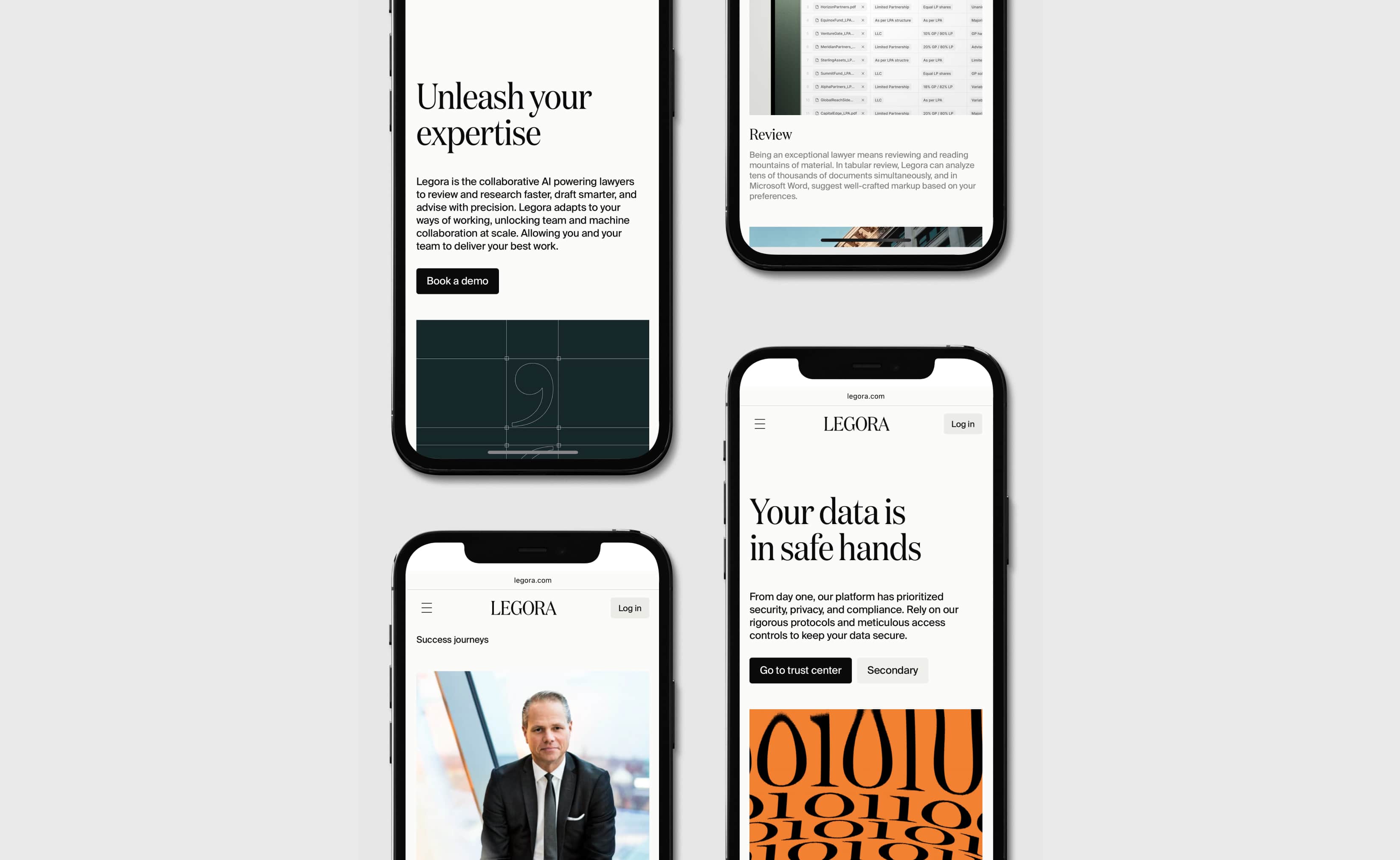 Mobile view of the Legora website